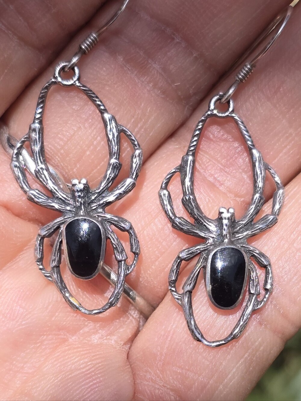 Vintage 925 sterling silver onyx spider earrings whimsigoth creepy witchy